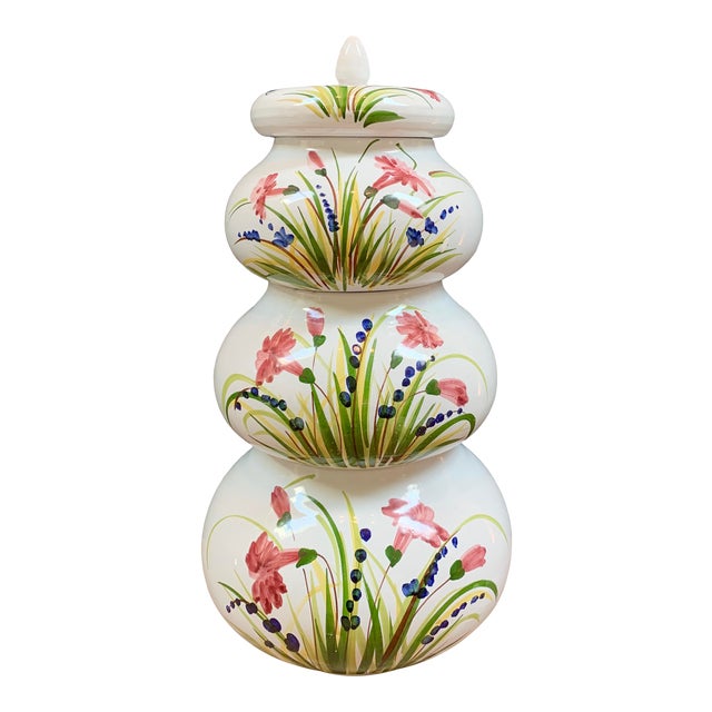 Italian Ceramic Hand Painted Terra-Cotta Stacking Jars - Set of 4 For Sale