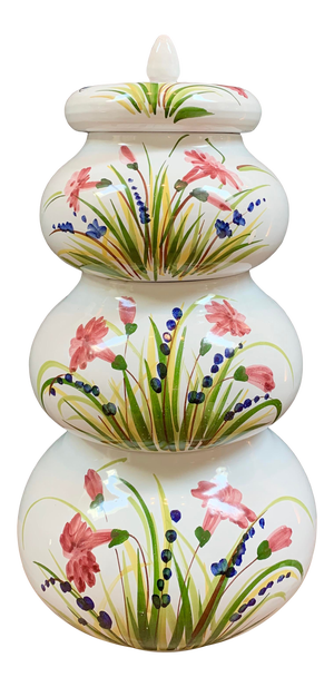 Italian Ceramic Hand Painted Terra-Cotta Stacking Jars - Set of 4