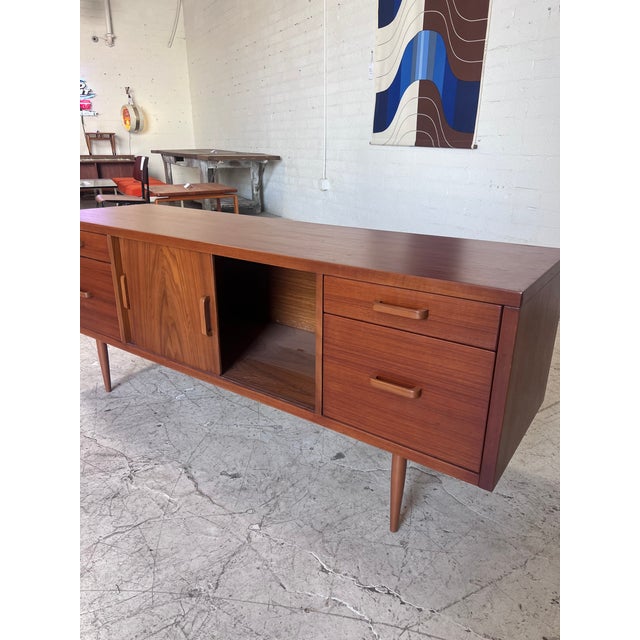 1960s Vintage Danish Teak Office Style Credenza For Sale - Image 5 of 8