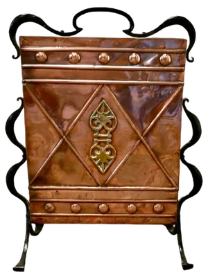 Victorian Arts and Crafts Copper and Iron Fire Screen, 1880s