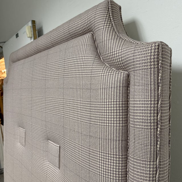 Textile Queen Size Bespoke Glen Plaid Upholstered Headboard For Sale - Image 7 of 12