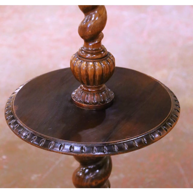 French Early 20th C French Louis XIII Walnut Barley Twist Floor Lamp With Table For Sale - Image 3 of 9