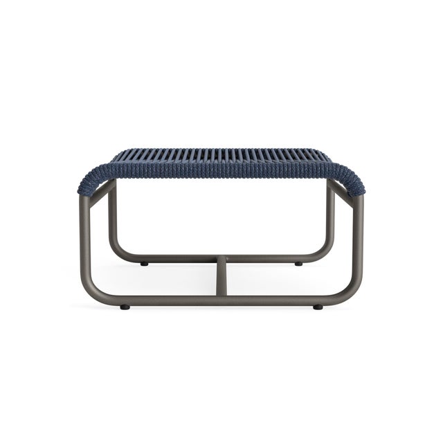 Contemporary Brown Jordan Walter Lamb Aluminum Ottoman, Mica frame with Marine fabric For Sale - Image 3 of 12