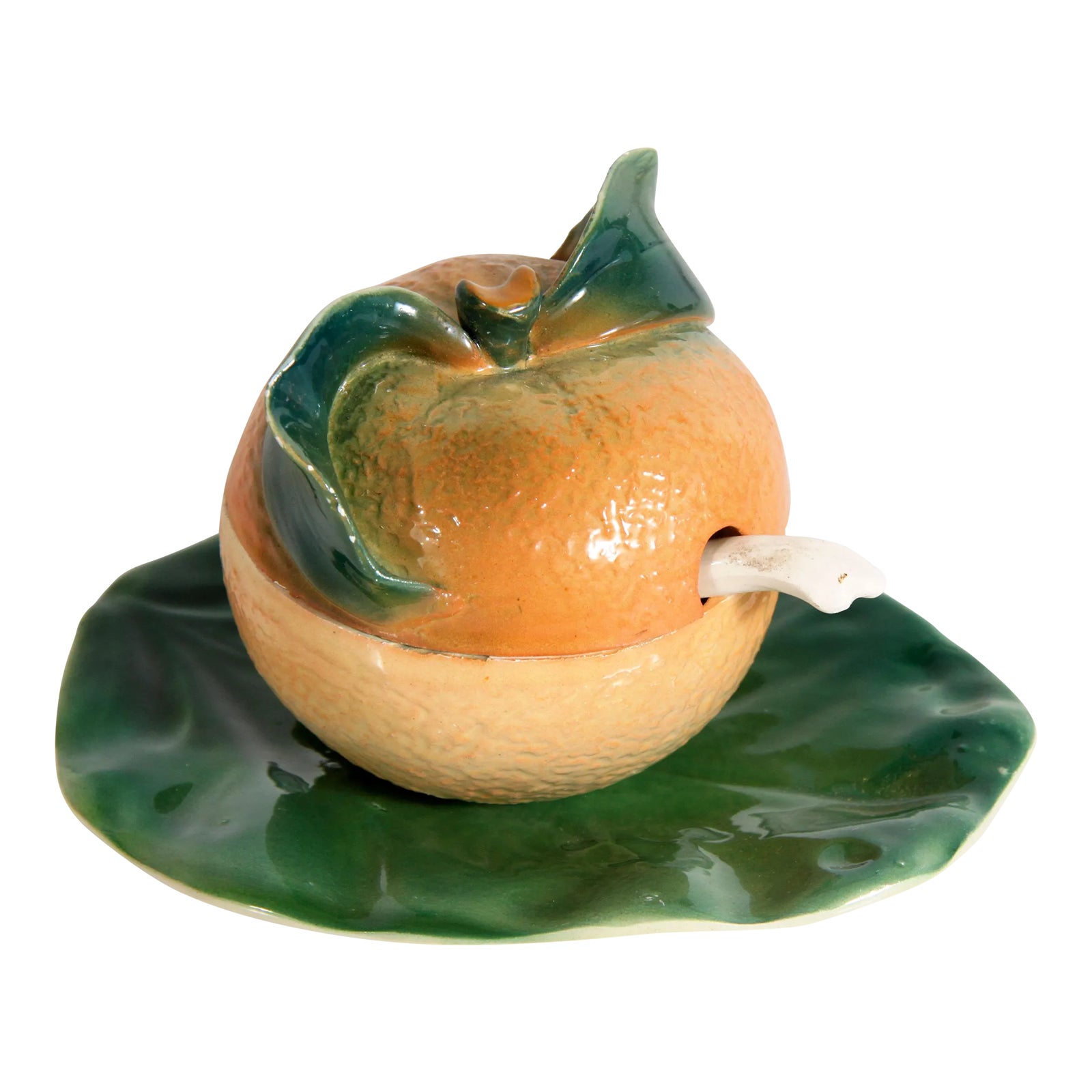 Vintage Italian Majolica Figural Orange Lidded Condiment or Jam Jar