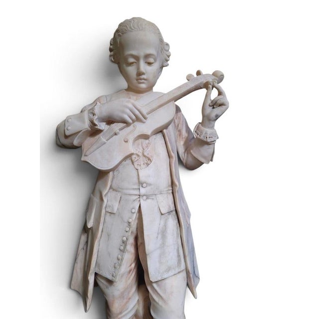 Stone Grand Tour Alabaster Sculpture of Young Mozart Playing The, 1850, Alabaster For Sale - Image 7 of 17