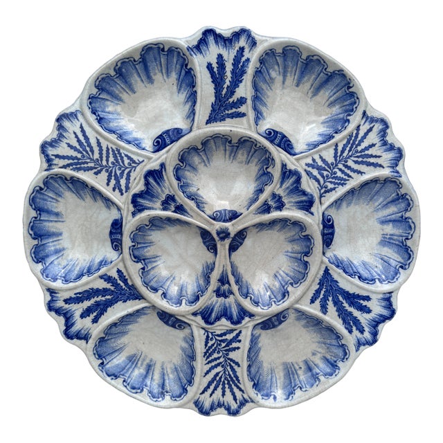 19th Century Blue & White Seaweeds Oyster Plate Bordeaux For Sale