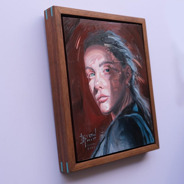 Early 21st Century Ember Eyes by Stefan Smit | Oil on Panel Portrait of a Young Woman with Intense Expression For Sale - Image 5 of 5