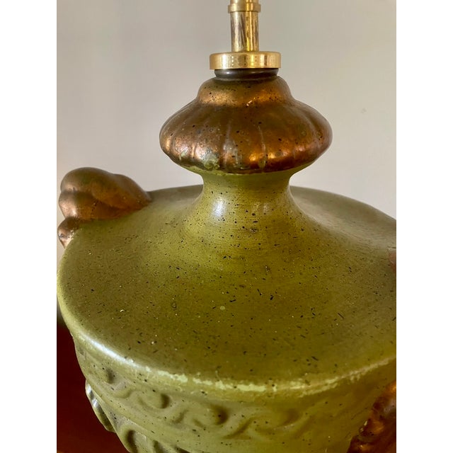 Large Bronze-Green Ceramic Lamp, 1950s For Sale - Image 10 of 18