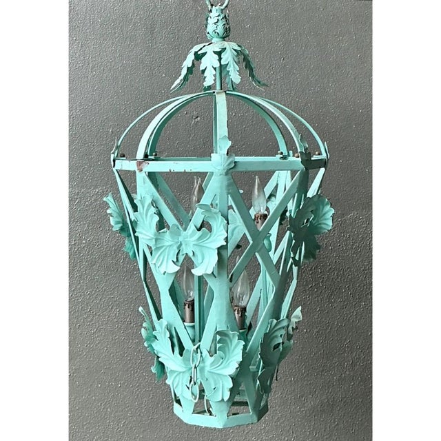 Vintage Painted Metal Hanging Lantern For Sale - Image 4 of 12