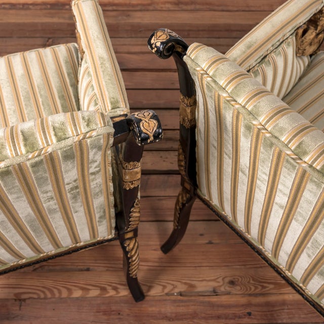 English Regency Style Ebonized and Parcel Gilt Chairs - a Pair For Sale - Image 10 of 11