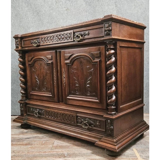 19th Century Renaissance Walnut Chest of Drawers with Doors and Marble Top For Sale - Image 5 of 14
