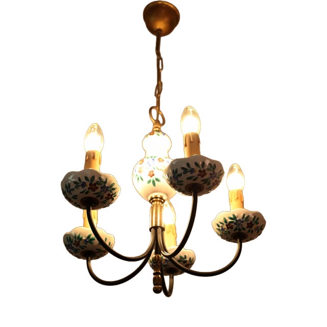 Painted Porcelain 5-Armed Chandelier For Sale