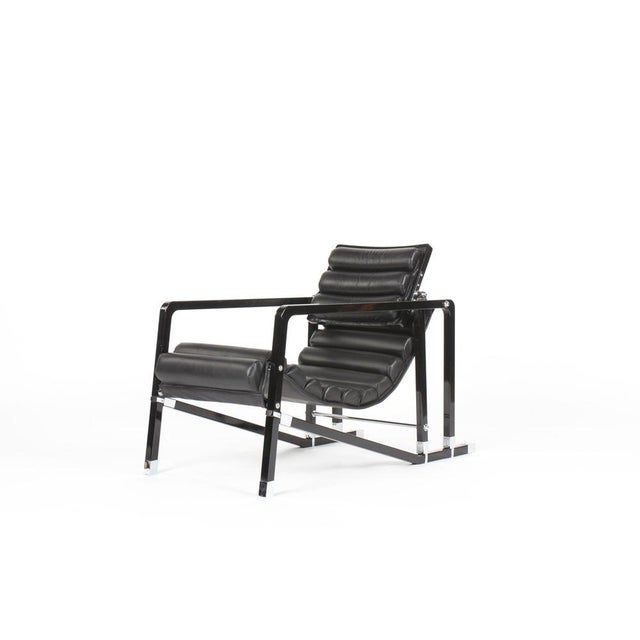 Transat Lounge Chair in Black Leather by Eileen Gray for Ecart International, 1980s For Sale - Image 12 of 12