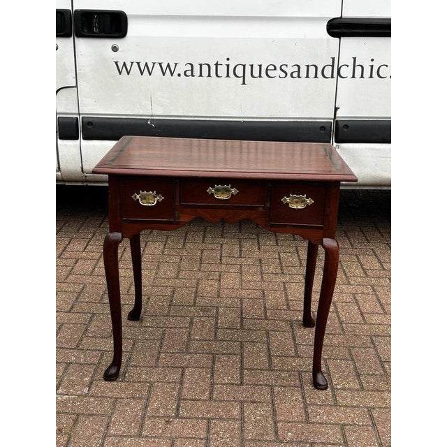 Metal Georgian Walnut Lowboy with Brass Handles For Sale - Image 7 of 14