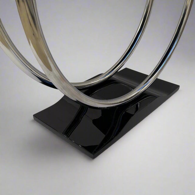 Black Mid-20 Century French Art Deco Round Chrome Black Side Table For Sale - Image 8 of 10