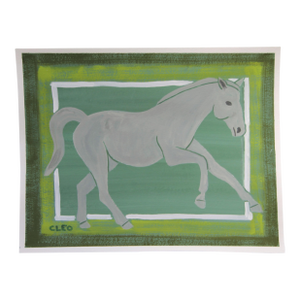Horse Minimalism Americana Folk Art Gray Green Original Painting by Cleo Plowden