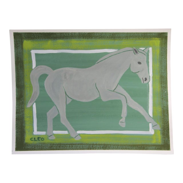 Horse Minimalism Americana Folk Art Gray Green Original Painting Cleo Plowden For Sale