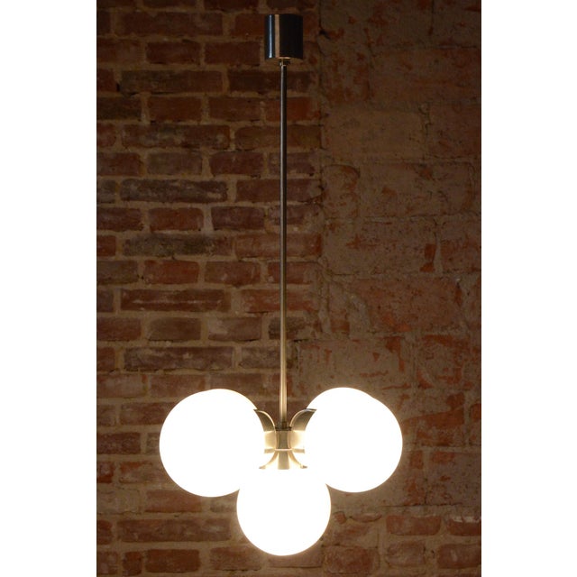 Mid-Century Modern Chandelier in Chromed Steel and Opaline Glass, Czech, 1960s For Sale - Image 9 of 10
