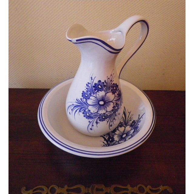 Vintage Wash Pitcher and Basin in Glazed Ceramic, France, 1940s, Set of 2 For Sale - Image 3 of 14