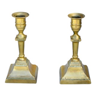 Late 19th Century Handcrafted Well-Detailed Italian Brass Candlesticks- S/2 For Sale