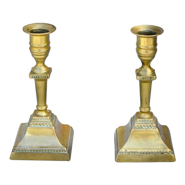 Late 19th Century Handcrafted Well-Detailed Italian Brass Candlesticks- S/2 For Sale