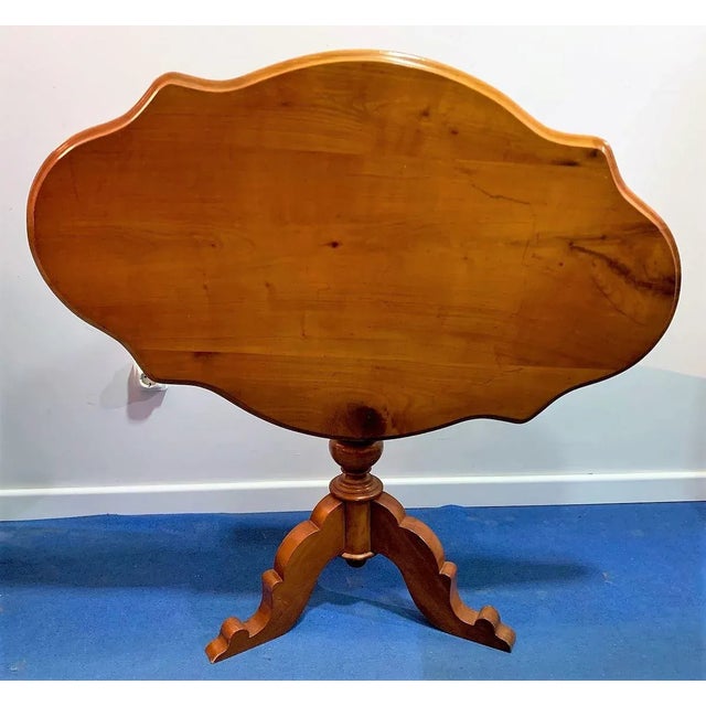 Folding Cherry Wood Side Table with Tripod Stand For Sale - Image 3 of 6