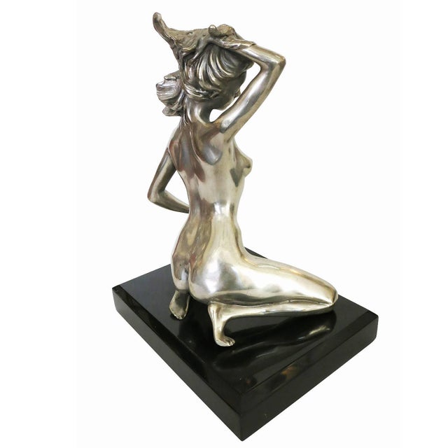 1970's Style Erotic Chromed Bronze Kneeling Nude Statue For Sale - Image 4 of 9