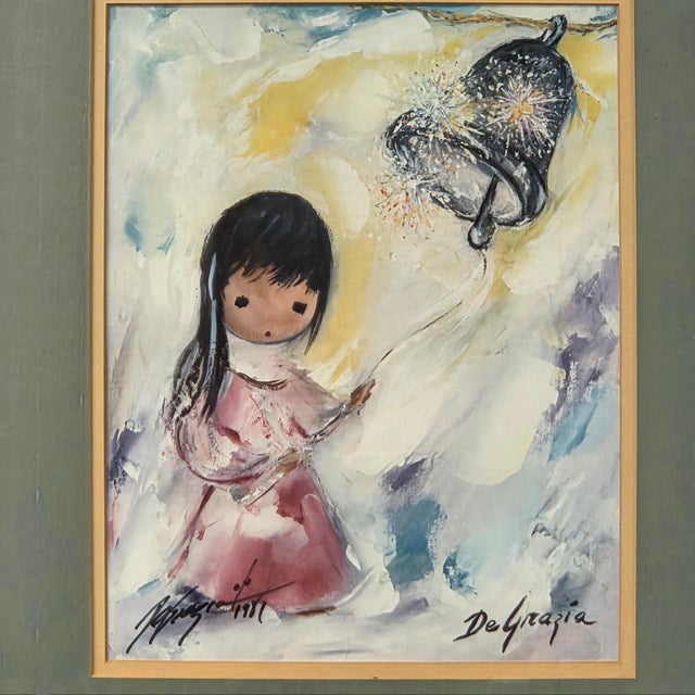 Signed print by American Southwest artist Ted DeGrazia, titled Bell of Hope, dated 1981. The composition features a...