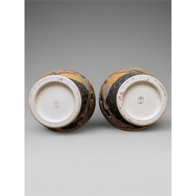 Japanese Satsuma Polychrome Vases with Gilt Decoration and Figures, 1890s, Set of 2 For Sale - Image 6 of 13