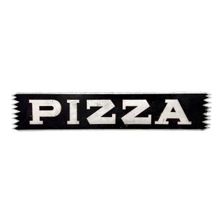 Vintage 1990sPizza Restaurant Sign With Double-Sided Graffiti - Hand-Painted Wood Sawtooth Edges For Sale