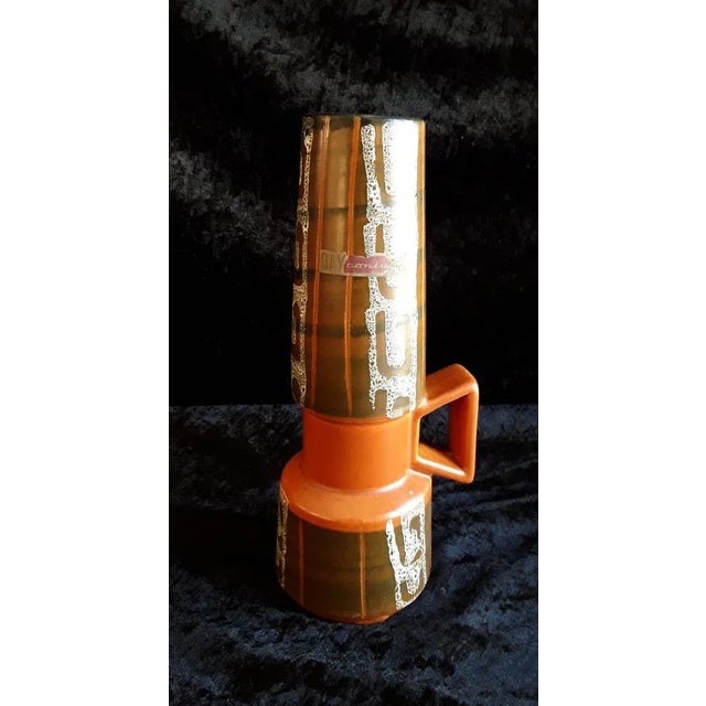Vintage German Contura Series Ceramic Vase in Orange-Braun from Bay-Keramik, 1970s For Sale - Image 3 of 7