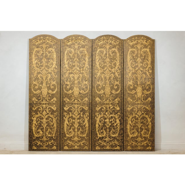 Vintage Four-Panel Screen with Gilt Renaissance-Style Scroll and Urn Motifs For Sale - Image 16 of 18