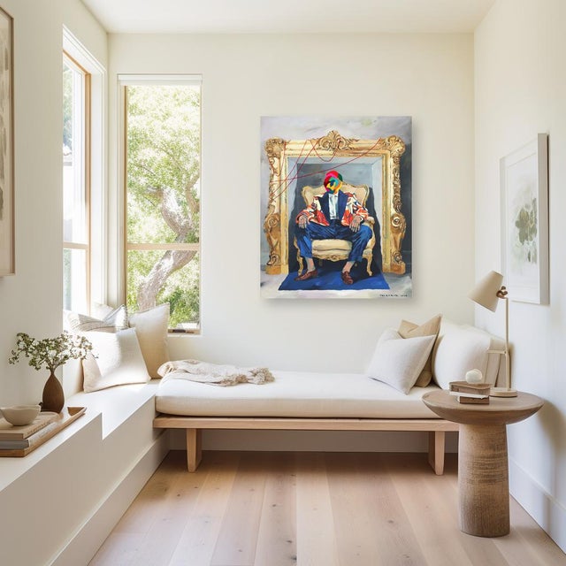 Textile A Figure in a Flame - Figurative Surrealist Portrait Painting Original Artwork by Iqi Qoror For Sale - Image 7 of 8