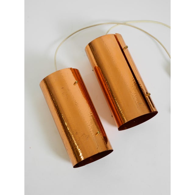 Mid-Century Tube Pendant Lamps with Two Copper Shades, 1950s, Set of 2 For Sale - Image 6 of 18