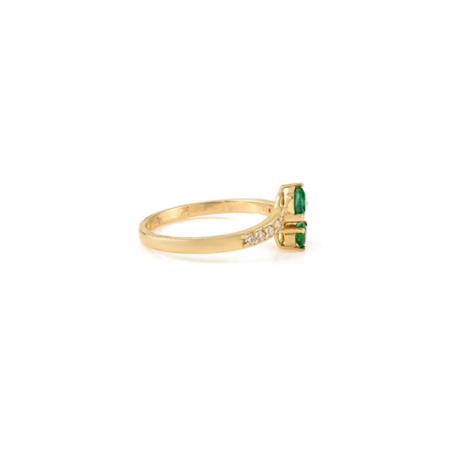 Not Yet Made - Made To Order Pear Cut Natural Emerald and Diamond Bypass Ring Size 5.5 in 14k Yellow Gold For Sale - Image 5 of 13