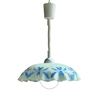 Vintage Pendant Light in White and Blue Glass with Wavy Edge, 1980s For Sale