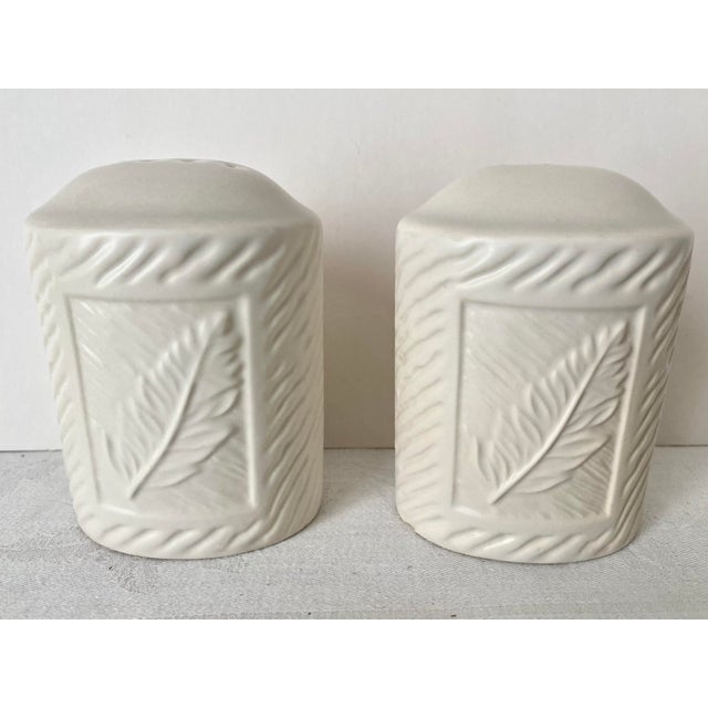 Vintage Pfaltzgraff Sierra salt and pepper shakers. Each oval/rectangular shaped shaker features a serene, cream-white...