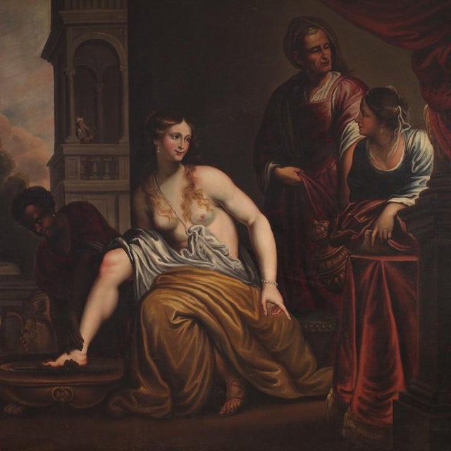 Italian Painter, Bathsheba at Her Bath, Nude, 1720, Oil on Canvas For Sale - Image 3 of 17