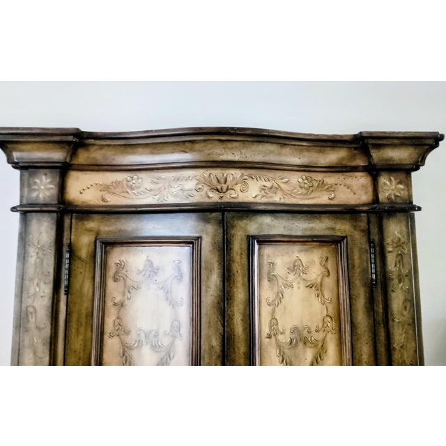 2000 - 2009 Hooker Seven Seas Old World Hand Painted Serpentine Media Armoire 79" X 46" X 25" Brown, Sage For Sale - Image 5 of 14