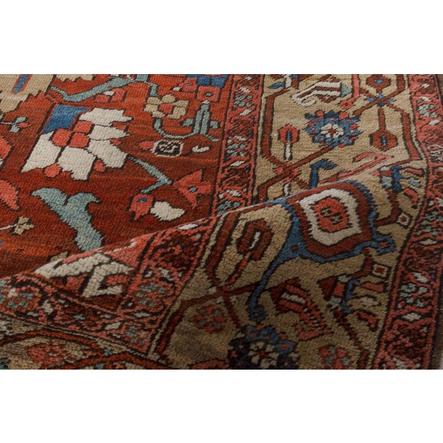 1920s Persian Heriz Rug in Blue, Pink, Red, White, and Yellow For Sale - Image 9 of 13