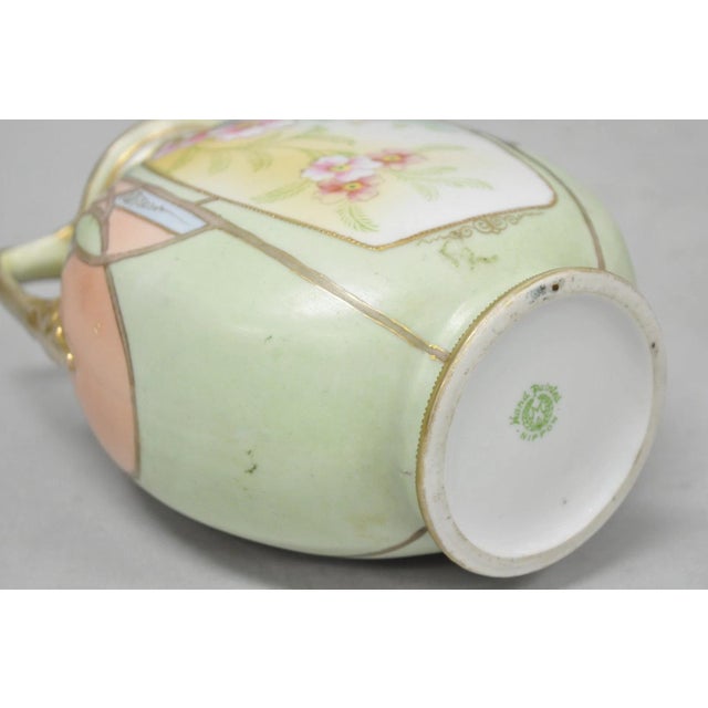 Antique Nippon Art Nouveau Hand Painted Porcelain Pink Flower Twin Handle Vase For Sale - Image 11 of 14