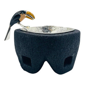 Emilia Castillo Silver-Plate Molcajete/Serving Bowl With Toucan, Mexico 1980s
