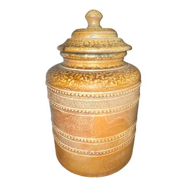 Mid 20th Century Portuguese Salt-Glazed Stoneware Lidded Canister by Campos Filhos For Sale - Image 4 of 12