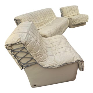 Sofa and Leather Chairs, 1980s, Set of 3 For Sale