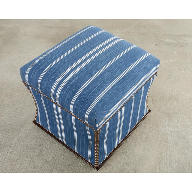 Ralph Lauren 'Florence' Storage Ottoman in Striped Blue Upholstery For Sale - Image 17 of 18
