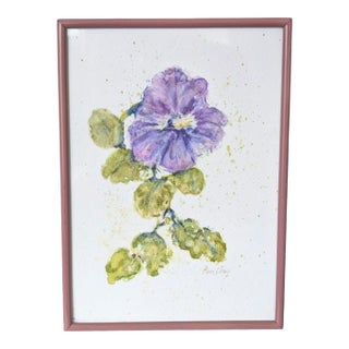 Original Botanical Flower Watercolor Painting Framed and Signed For Sale