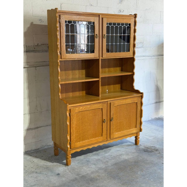Wood In Style of Henning Kjærnulf Oak Hutch With Glass Doors and Open Shelves Denmark Mid-Century Modern 1960s For Sale - Image 7 of 10