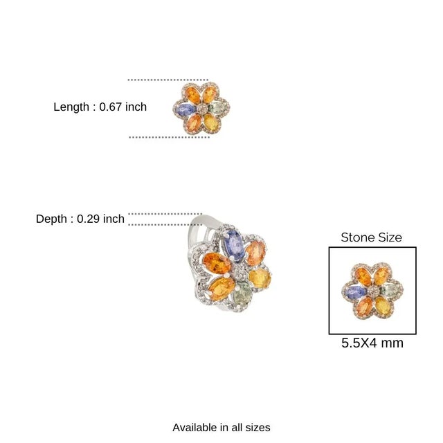 Bochic Solid Silver Oval Multi Sapphire & Diamond Cluster Cocktail Ring - Size 6.5 For Sale - Image 9 of 10