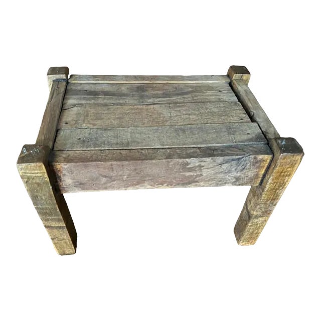 1960s Vintage Handmade Rustic Wood Footstool Step Stool For Sale