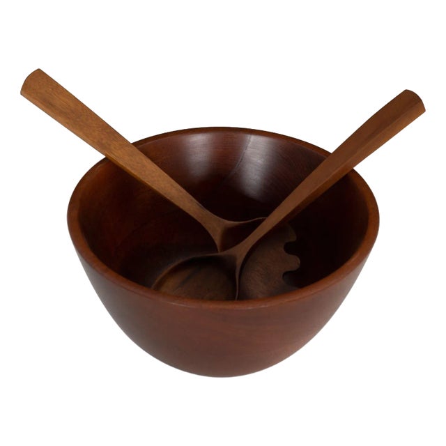 1957 Arthur Espenet Carpenter Teak Bowl With Utensils- 3 Pieces For Sale
